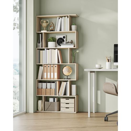 Bibliothèque, Étagère à 6 Niveaux, 24 X 70 X 191.6 Cm, Cloison Séparateur, Beige Naturel