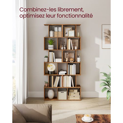 Bibliothèque à 6 Niveaux, 24 X 40 X 191 Cm, Cloison Séparateur, Moderne, Marron Rustique