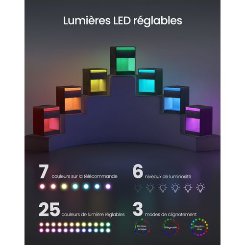 Lot De 2 Table De Nuit Avec Multiprise, Lumières LED Réglables, 2 Prises Électriques, Noir Cendré