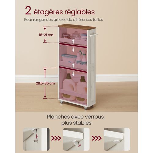 Chariot De Rangement Fin à 4 Niveaux, Avec Roulettes, 15 X 43,2 X 86,5 Cm, Blanc Et Marron