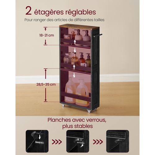 Chariot De Rangement Fin à 4 Niveaux, Avec Roulettes, 15 X 43,2 X 86,5 Cm, Noir Et Marron