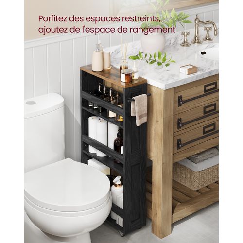 Chariot De Rangement Fin à 4 Niveaux, Avec Roulettes, 15 X 43,2 X 86,5 Cm, Noir Et Marron