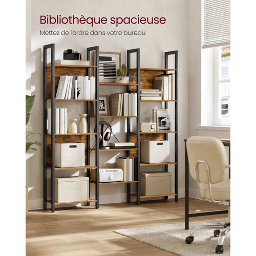 Bibliothèque,  Avec 14 Étagères, Cadre En Métal, 24 X 128 X 166 Cm, Marron Rustique Et Noir D'encre