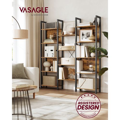 Bibliothèque,  Avec 14 Étagères, Cadre En Métal, 24 X 128 X 166 Cm, Marron Rustique Et Noir D'encre