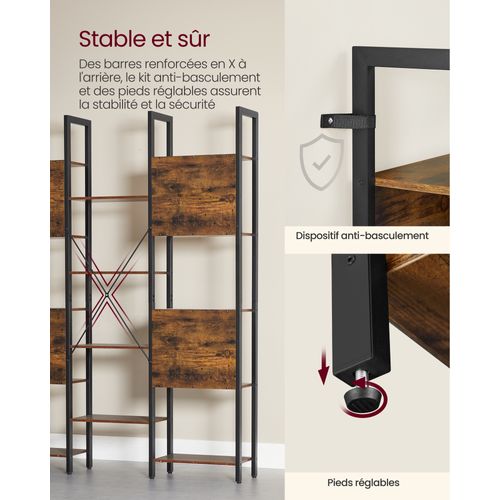 Bibliothèque,  Avec 14 Étagères, Cadre En Métal, 24 X 128 X 166 Cm, Marron Rustique Et Noir D'encre