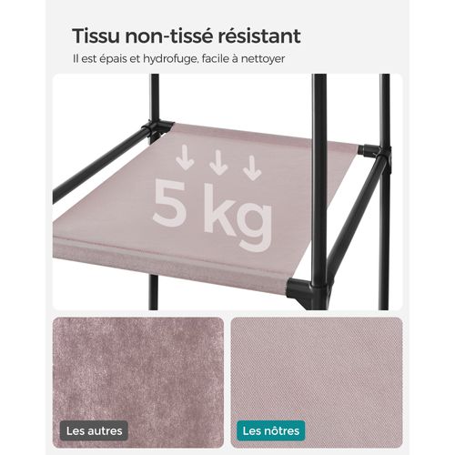Armoire En Tissu Portable, 45 X 150 X 175 Cm, 12 Compartiments, Structure En Métal, Rose Poussiéreux