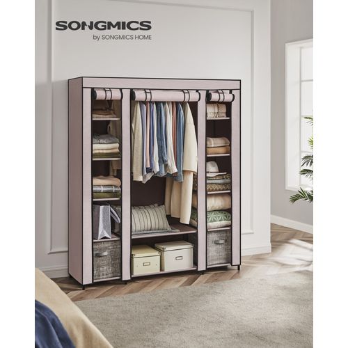 Armoire En Tissu Portable, 45 X 150 X 175 Cm, 12 Compartiments, Structure En Métal, Rose Poussiéreux