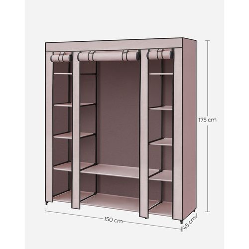 Armoire En Tissu Portable, 45 X 150 X 175 Cm, 12 Compartiments, Structure En Métal, Rose Poussiéreux