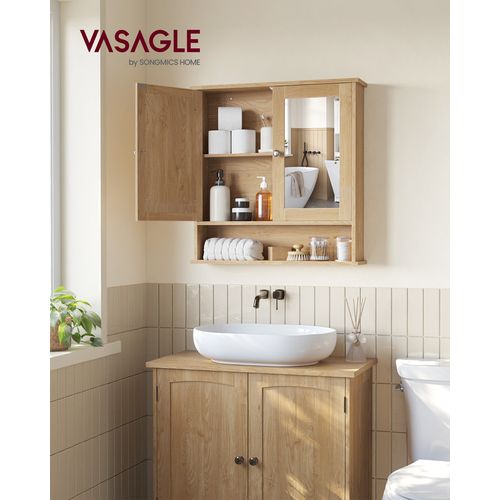 Armoire Murale, Meuble Salle De Bain, Armoire Suspendue, 2 Portes-miroir Et Compartiment Ouvert