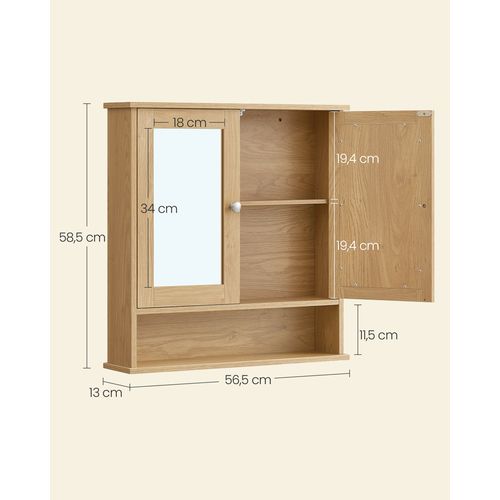 Armoire Murale, Meuble Salle De Bain, Armoire Suspendue, 2 Portes-miroir Et Compartiment Ouvert
