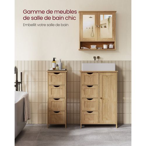 Armoire Murale, Meuble Salle De Bain, Armoire Suspendue, 2 Portes-miroir Et Compartiment Ouvert