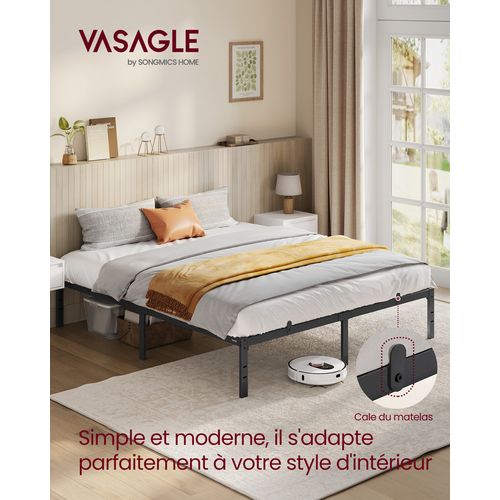 Cadre De Lit Double, 160 X 200 Cm, Cadre En Métal, Espace De Rangement Au Dessous