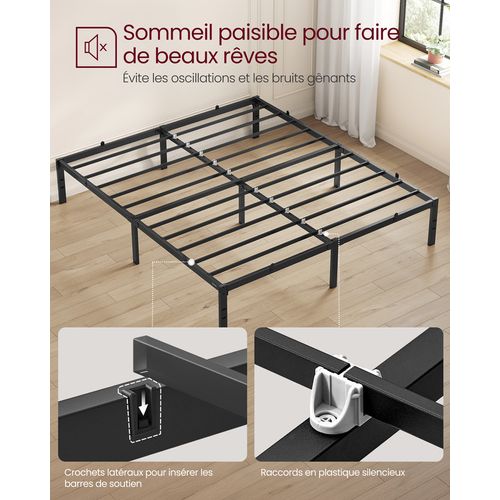 Cadre De Lit Double, 160 X 200 Cm, Cadre En Métal, Espace De Rangement Au Dessous