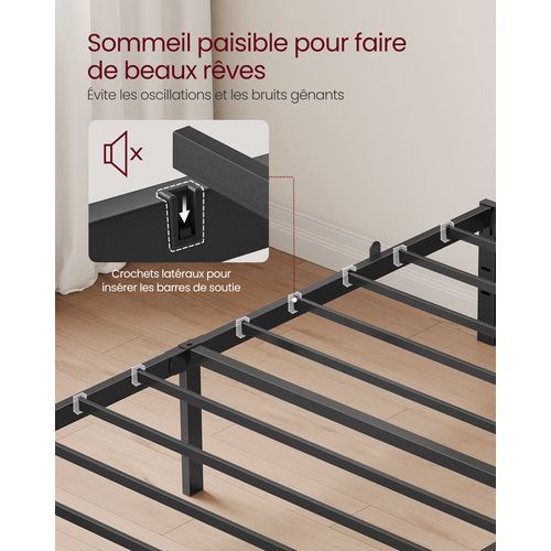 Cadre De Lit Simple, 90 X 190 Cm, Cadre En Métal, Espace De Rangement Au Dessous