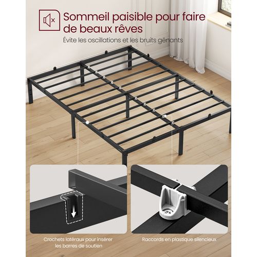 Cadre De Lit Double, 140 X 190 Cm, Cadre En Métal, Espace De Rangement Au Dessous