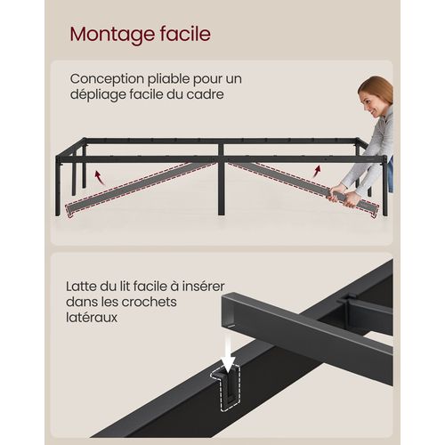 Cadre De Lit Double, 140 X 190 Cm, Cadre En Métal, Espace De Rangement Au Dessous