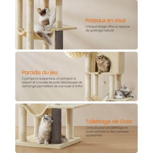 Grand Arbre à Chat De 190,7 Cm De Haut, Multi-niveaux, Avec 2 Niches, 2 Paniers, 5 Griffoirs