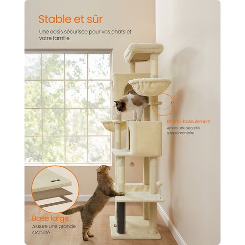 Grand Arbre à Chat De 190,7 Cm De Haut, Multi-niveaux, Avec 2 Niches, 2 Paniers, 5 Griffoirs
