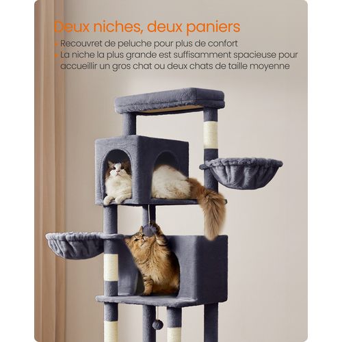 Grand Arbre à Chat De 190,7 Cm De Haut, Multi-niveaux, Avec 2 Niches, 2 Paniers, 5 Griffoirs