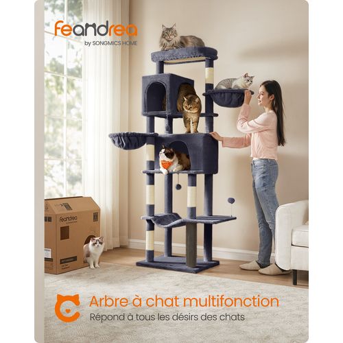 Grand Arbre à Chat De 190,7 Cm De Haut, Multi-niveaux, Avec 2 Niches, 2 Paniers, 5 Griffoirs