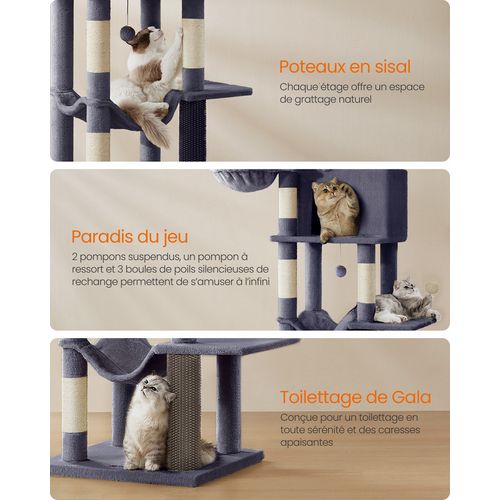 Grand Arbre à Chat De 190,7 Cm De Haut, Multi-niveaux, Avec 2 Niches, 2 Paniers, 5 Griffoirs