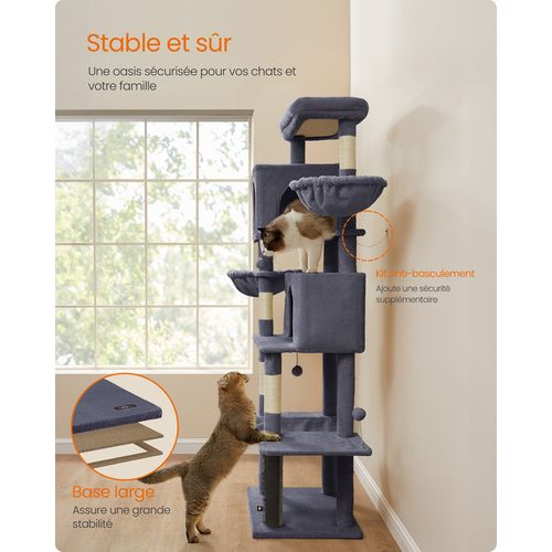 Grand Arbre à Chat De 190,7 Cm De Haut, Multi-niveaux, Avec 2 Niches, 2 Paniers, 5 Griffoirs