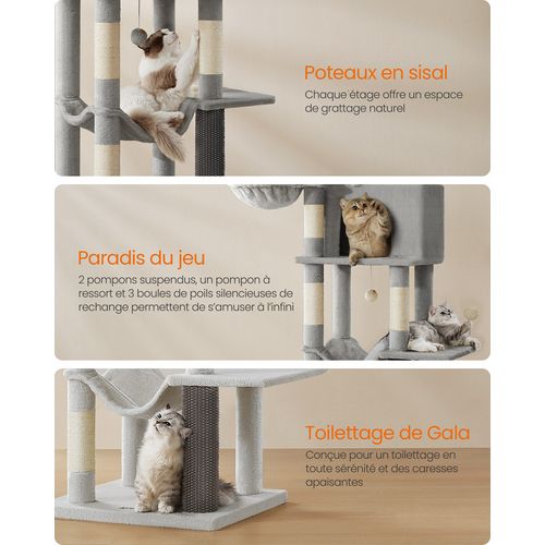 Grand Arbre à Chat De 190,7 Cm De Haut, Multi-niveaux, Avec 2 Niches, 2 Paniers, 5 Griffoirs