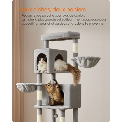 Grand Arbre à Chat De 190,7 Cm De Haut, Multi-niveaux, Avec 2 Niches, 2 Paniers, 5 Griffoirs