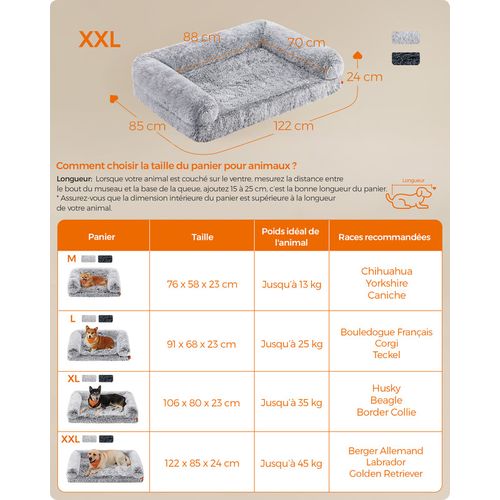 Panier Pour Chien, Taille XXL, Pour Chiens De Grande Taille, 122 X 85 X 19 Cm, Gris Ombré