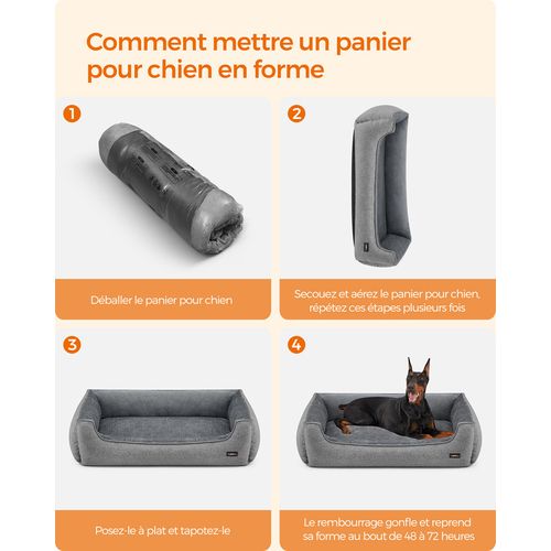 Panier Pour Chiens, Lit Pour Animaux, Taille XXL Pour Grands Chiens, 120 X 90 X 30 Cm, Gris