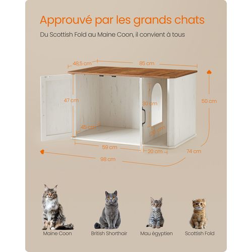 Meuble Litière Pour Chat, Meuble Moderne Cache-litière, Entrée Par Devant, Double Porte, Poignées