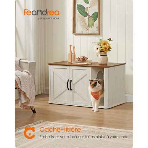 Meuble Litière Pour Chat, Meuble Moderne Cache-litière, Entrée Par Devant, Double Porte, Poignées