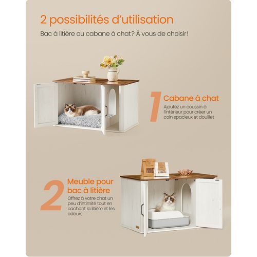 Meuble Litière Pour Chat, Meuble Moderne Cache-litière, Entrée Par Devant, Double Porte, Poignées