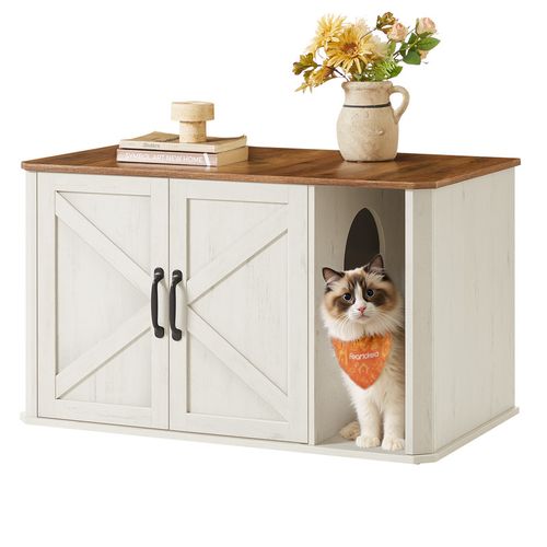 Meuble Litière Pour Chat, Meuble Moderne Cache-litière, Entrée Par Devant, Double Porte, Poignées
