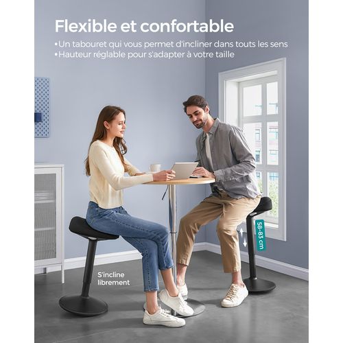 Tabouret Dynamique, Tabouret Assis-debout, Siège Bascule à 360°, Hauteur Réglable 58-83 Cm, Noir
