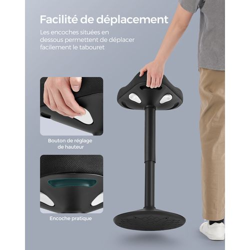 Tabouret Dynamique, Tabouret Assis-debout, Siège Bascule à 360°, Hauteur Réglable 58-83 Cm, Noir