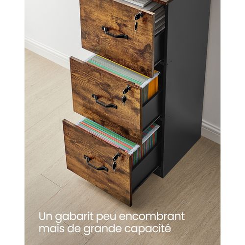 Caisson De Bureau à 3 Tiroirs, Meuble De Rangement De Document, Marron Rustique Et Noir