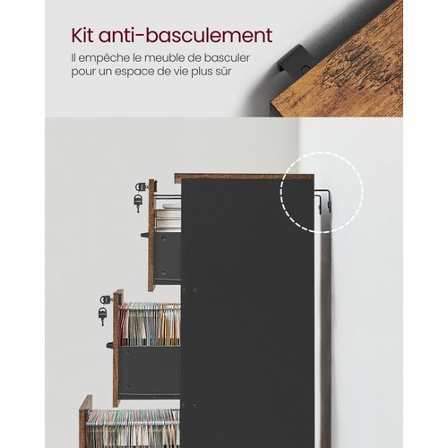 Caisson De Bureau à 3 Tiroirs, Meuble De Rangement De Document, Marron Rustique Et Noir