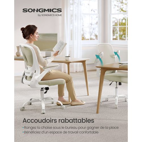 Chaise Bureau Ergonomique, Tissu En Maille, Support Lombaire, Mécanisme à Bascule, Beige Avoine