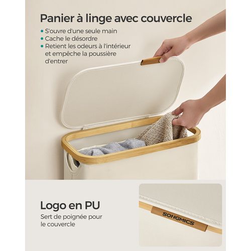 Panier à Linge Mince Avec Couvercle, 65l, Doublure En Maille Amovible, Tissu Oxford