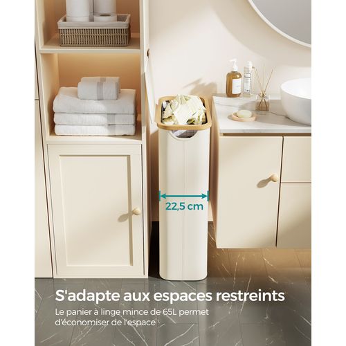 Panier à Linge Mince Avec Couvercle, 65l, Doublure En Maille Amovible, Tissu Oxford