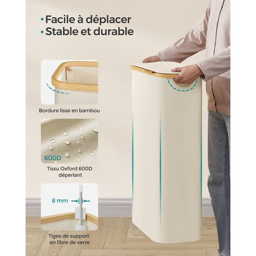 Panier à Linge Mince Avec Couvercle, 65l, Doublure En Maille Amovible, Tissu Oxford