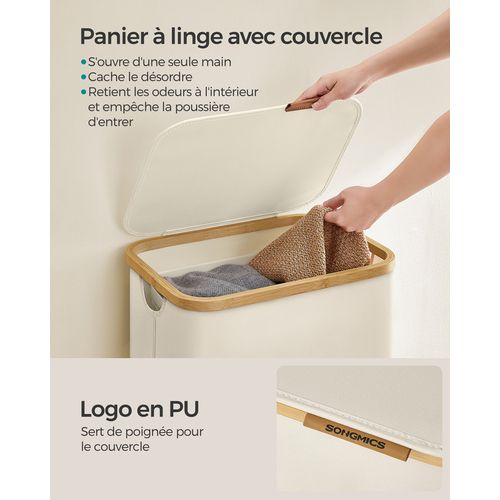 Panier à Linge Mince Avec Couvercle, 90l, Gain De Place, Doublure En Maille Amovible, Tissu Oxford