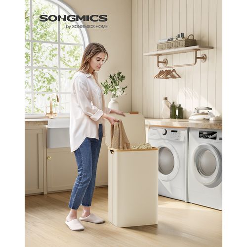Panier à Linge Mince Avec Couvercle, 90l, Gain De Place, Doublure En Maille Amovible, Tissu Oxford