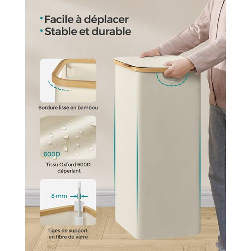 Panier à Linge Mince Avec Couvercle, 90l, Gain De Place, Doublure En Maille Amovible, Tissu Oxford