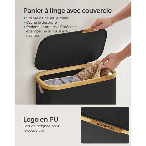 Panier à Linge Mince Avec Couvercle, 65l, Pliable, 42 X 22,5 X 70,5 Cm, Noir D'encre