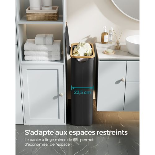 Panier à Linge Mince Avec Couvercle, 65l, Pliable, 42 X 22,5 X 70,5 Cm, Noir D'encre