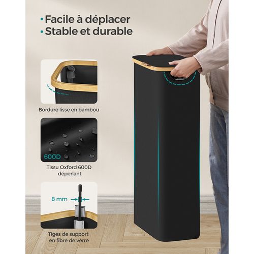 Panier à Linge Mince Avec Couvercle, 65l, Pliable, 42 X 22,5 X 70,5 Cm, Noir D'encre