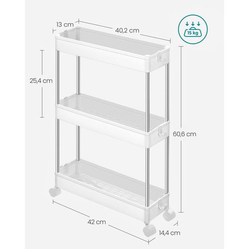 Chariot, Chariot De Cuisine à 3 Niveaux, Étagère De Cuisine, Avec 6 Crochets, Salle