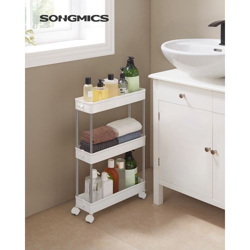 Chariot, Chariot De Cuisine à 3 Niveaux, Étagère De Cuisine, Avec 6 Crochets, Salle